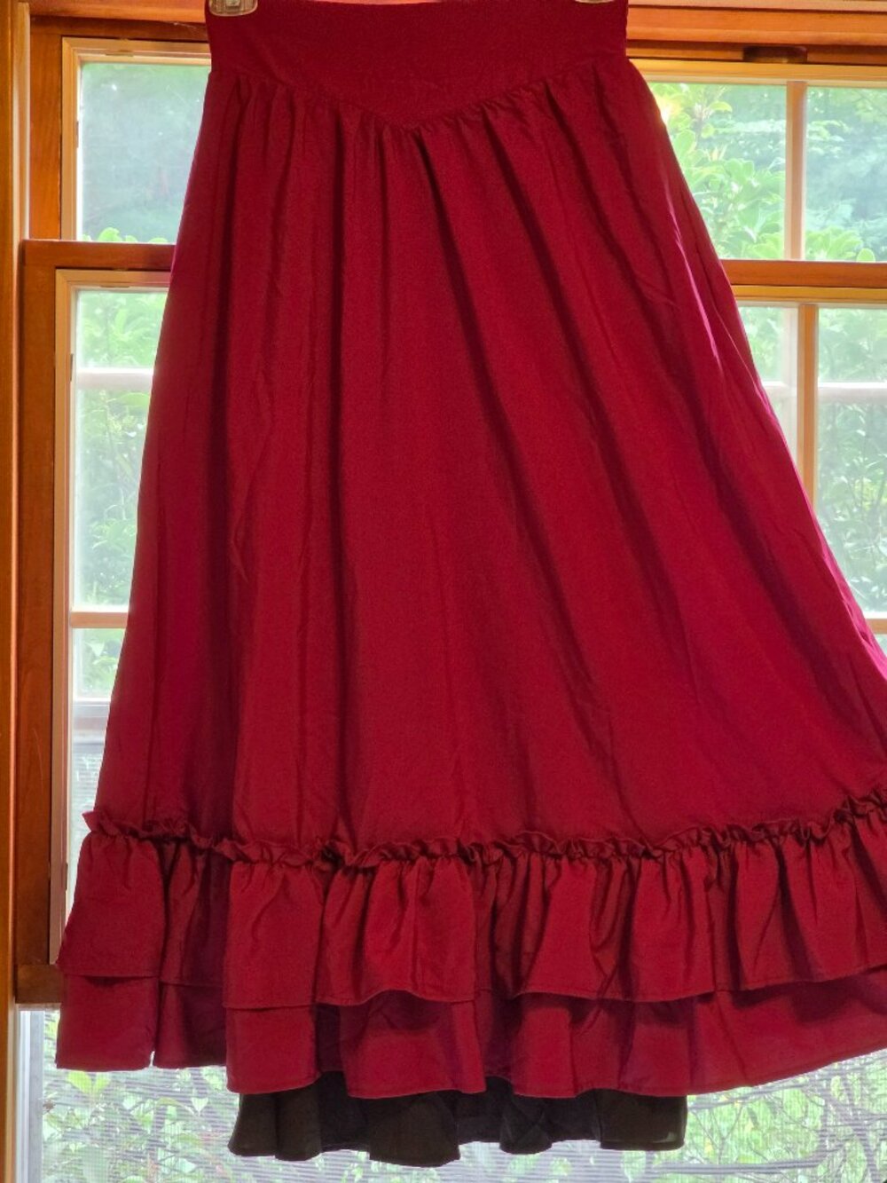 Women's Ruffled Hem Maxi Skirt - DEEP BURGUNDY W RUFFLED VICTORIAN STYLE M-L - Picture 6 of 10